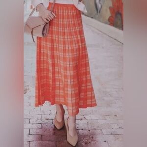 KATE SPADE NEW YORK Pleated Knit Checked Maxi Skirt